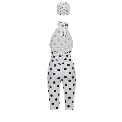 Polka Dot Print Romper +Headscarf