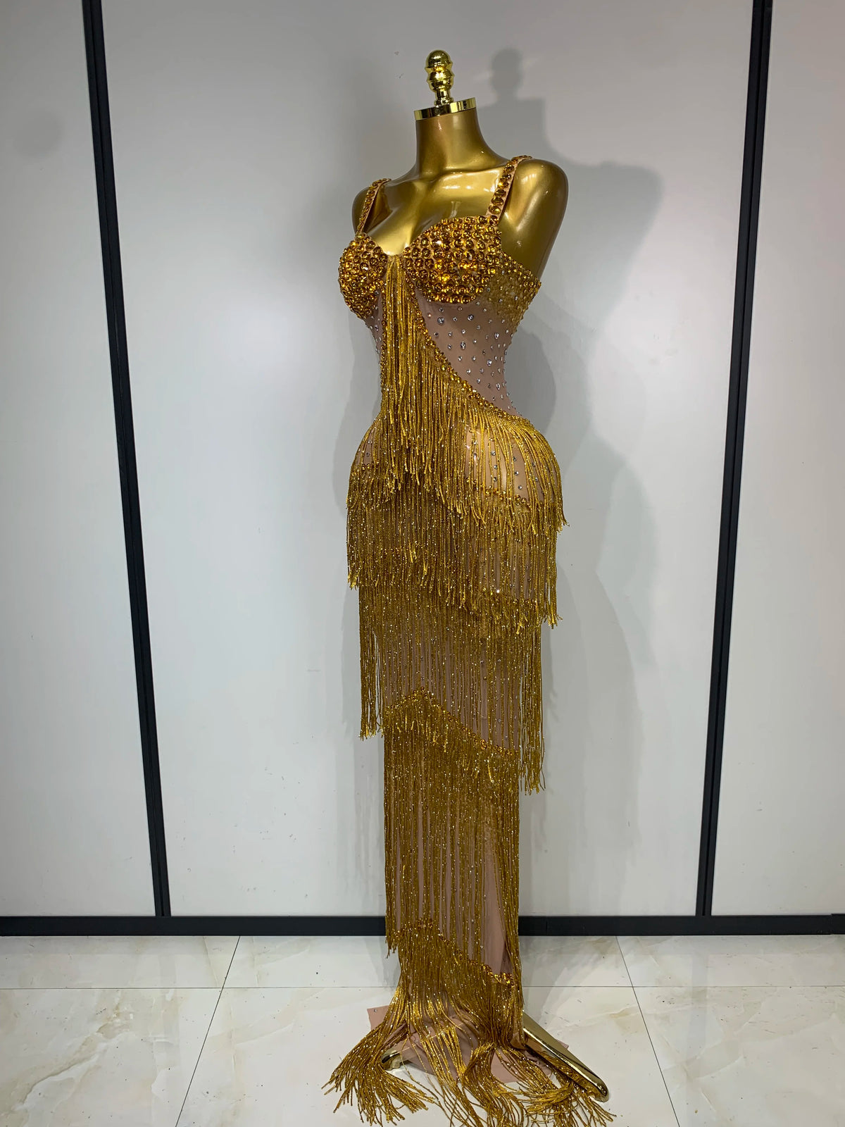 Maxine Tassel Mesh Maxi Dress