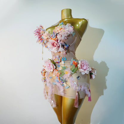 Garden Rhinestone Tassel Mesh Dress