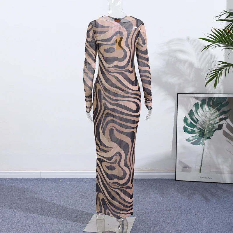 Marian Sheer Mesh Maxi Dress