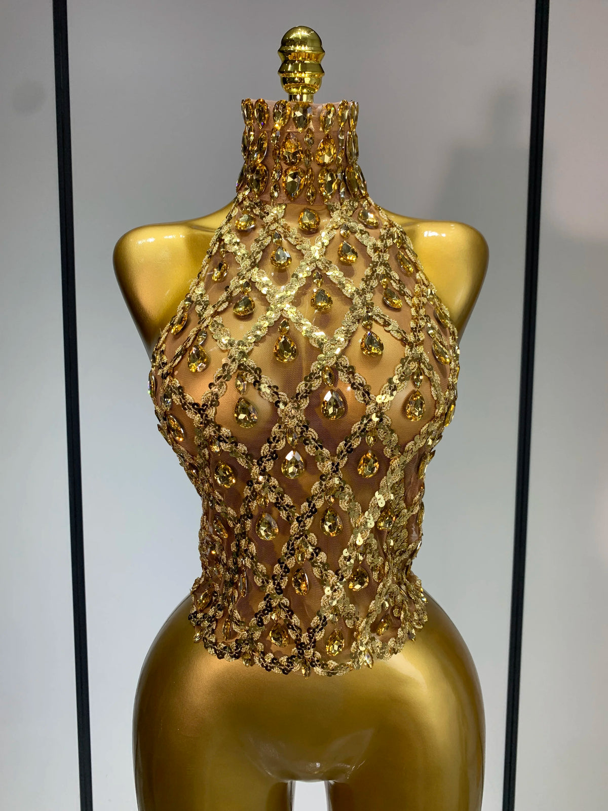Shining Star Rhinestone Mesh Top