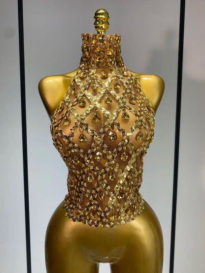 Shining Star Rhinestone Mesh Top