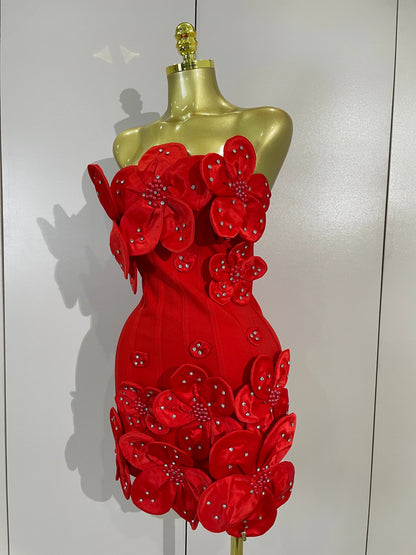 Luxe Chic Flower Bandage Mini Dress