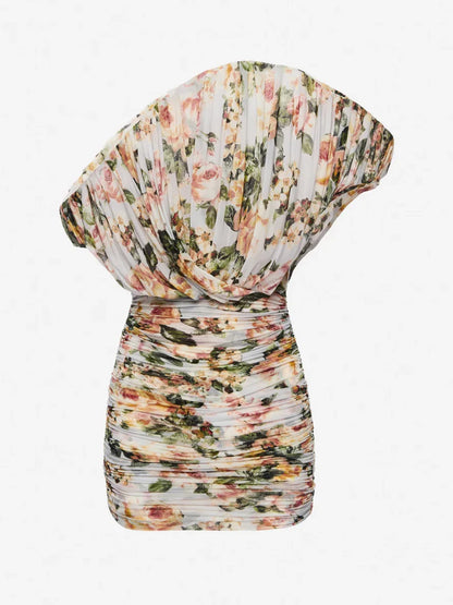 Vintage Floral Ruched Mini Dress