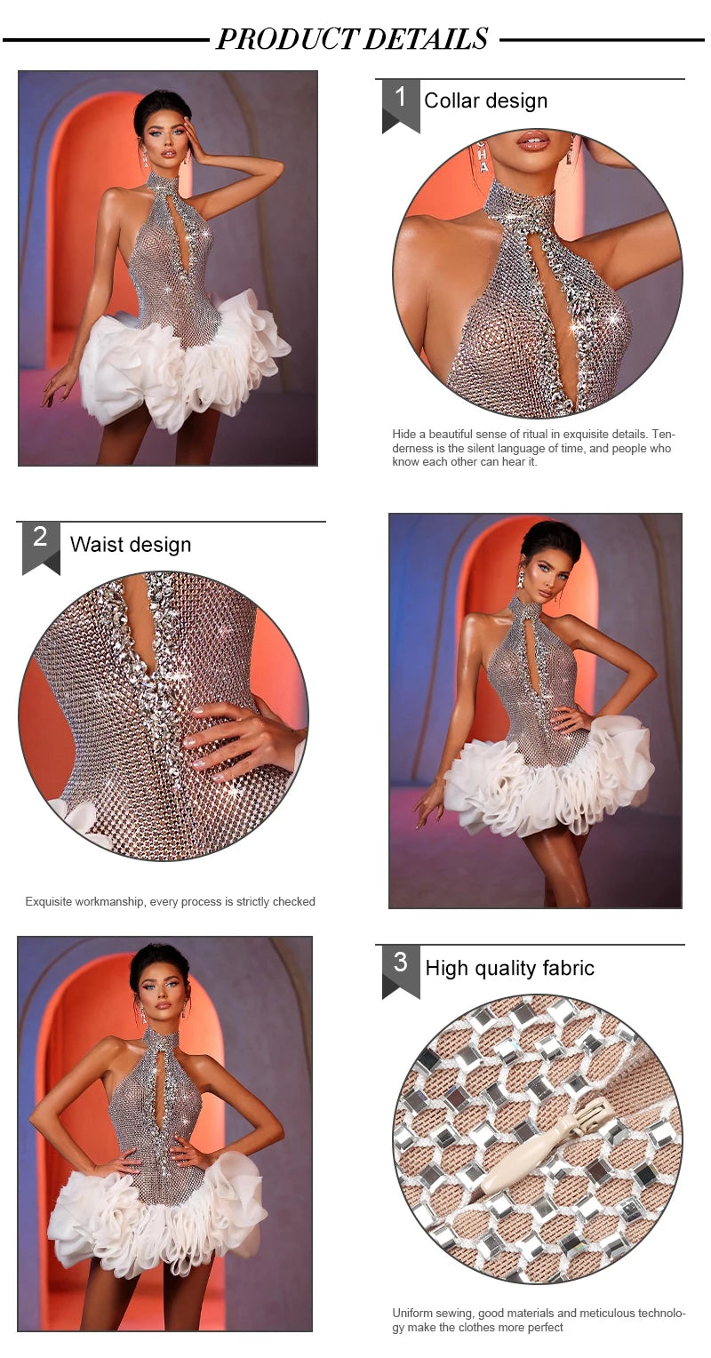 Silver Sequins Tulle Cocktail Dress