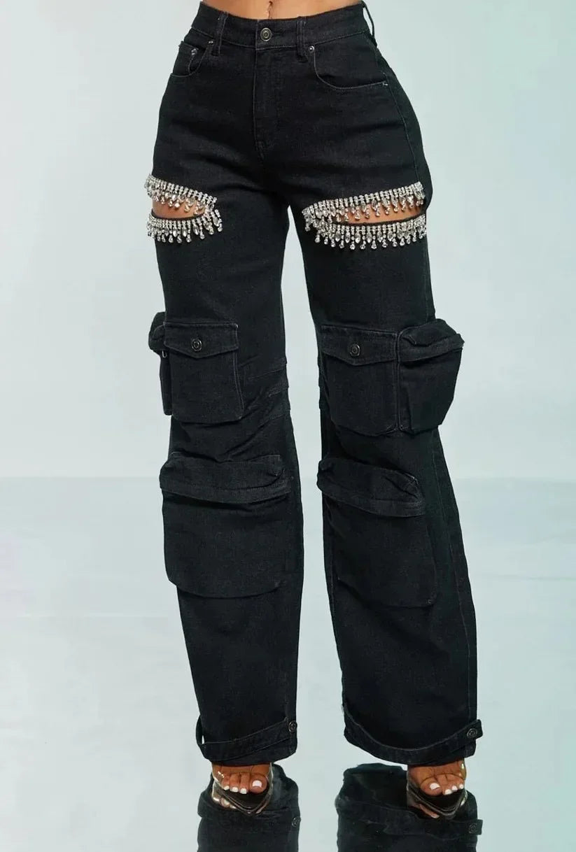 Cutout Diamonds Multi Pockets Jeans