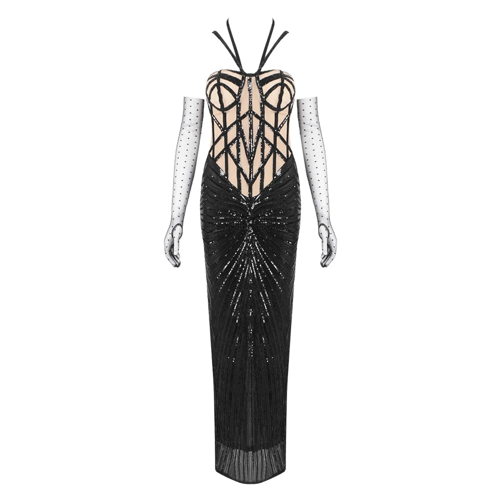 Black Sequin Embellished Mermaid Dress