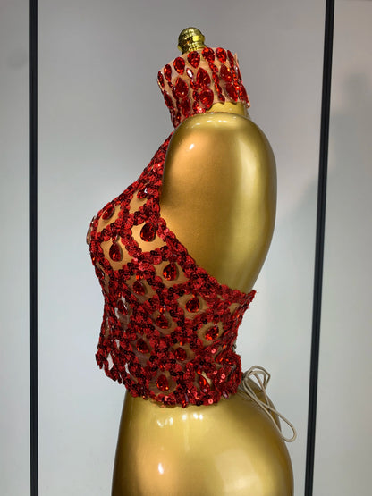 Shining Star Rhinestone Mesh Top