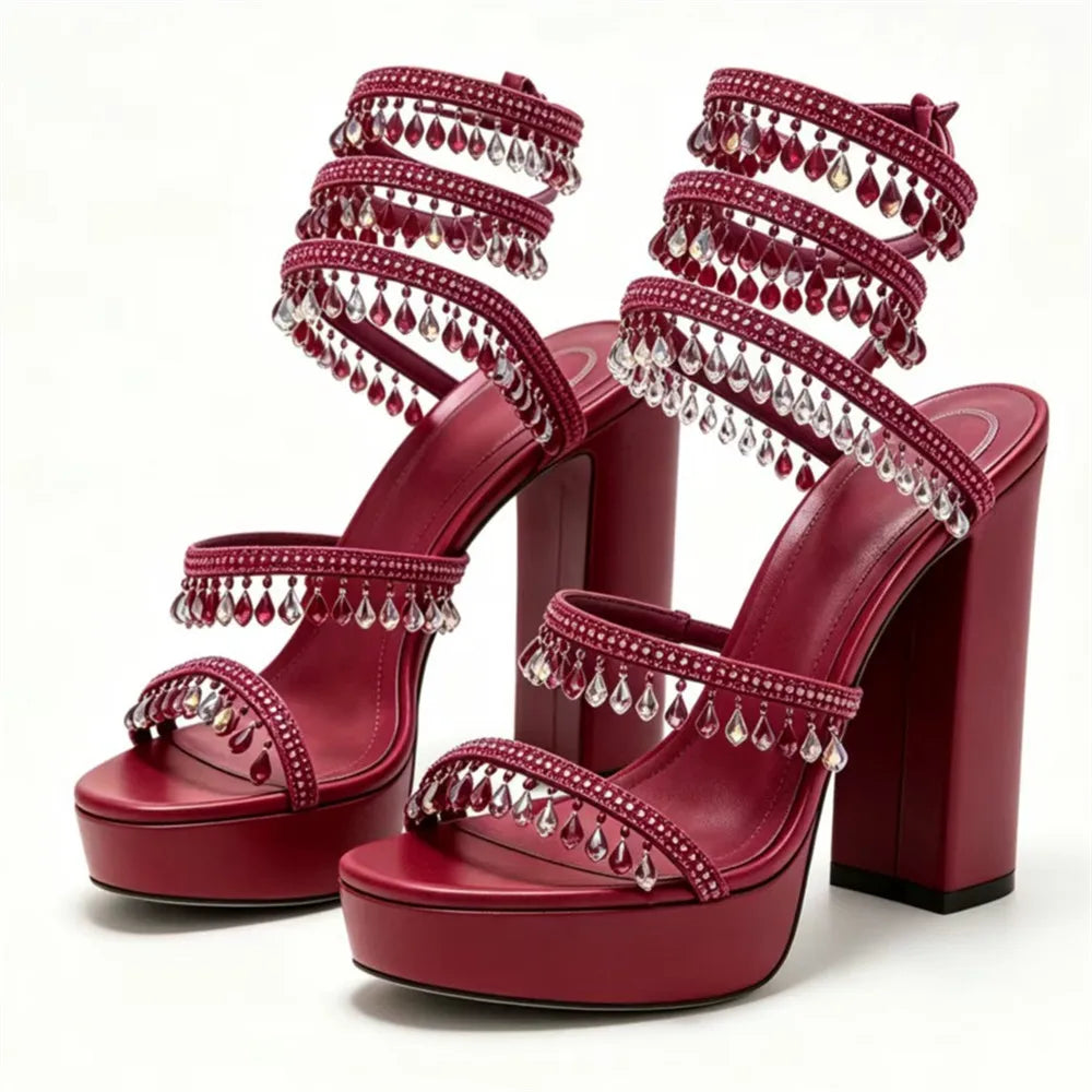 Nisha Rhinestone Chunky High Heels