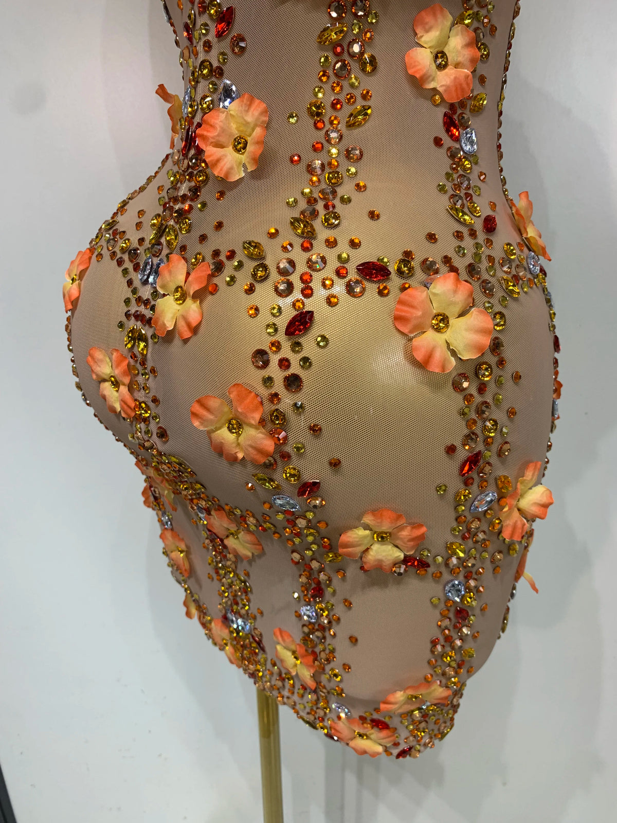 Susan Rhinestone Flower Mesh Mini Dress