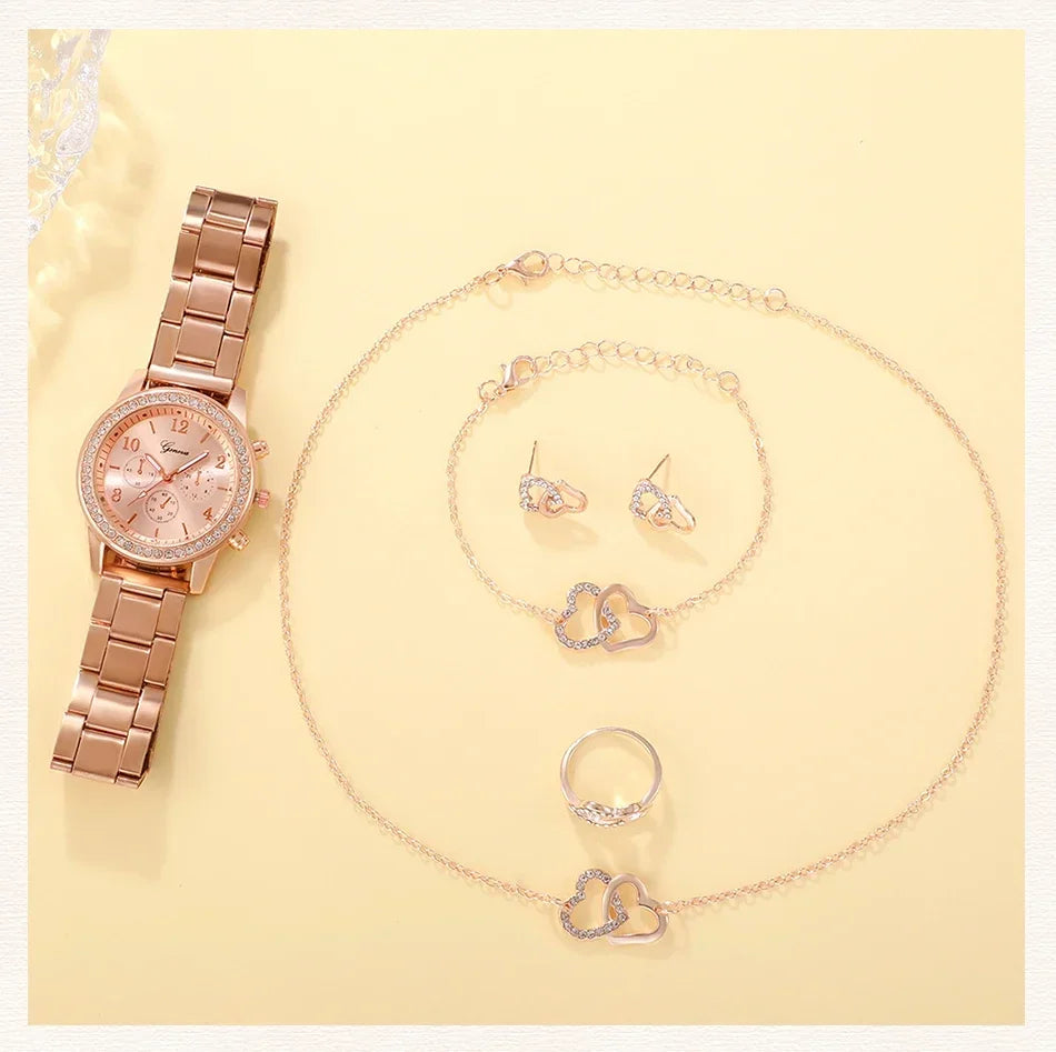 6PCS Set Luxury Watch/Earrings/Necklace