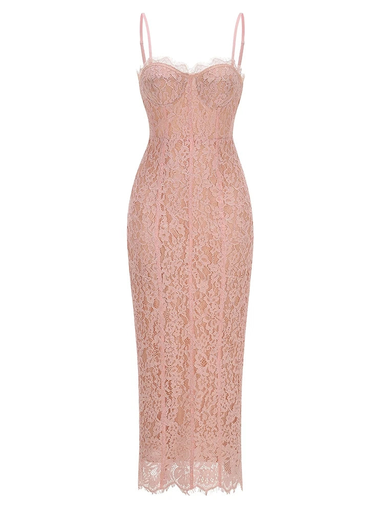 Floral Lace Bodycon Maxi Dress