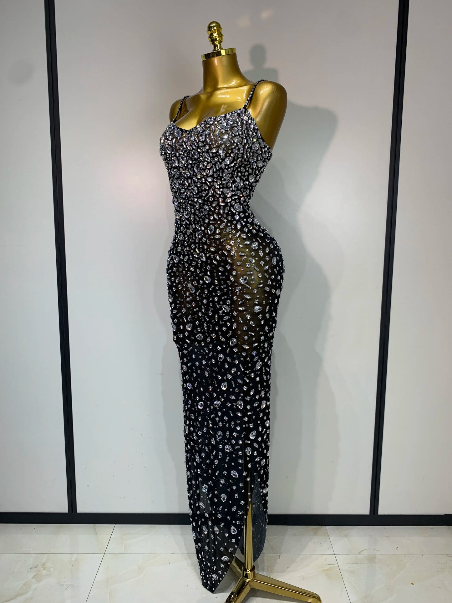 Zoey Rhinestone Mesh Maxi Dress