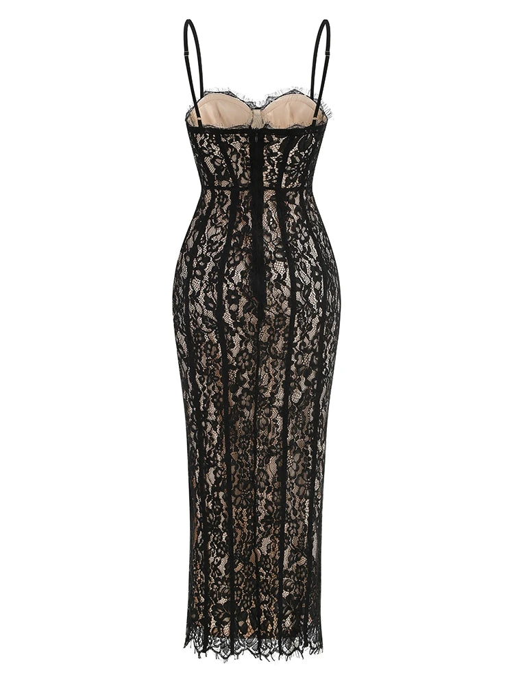 Floral Lace Bodycon Maxi Dress