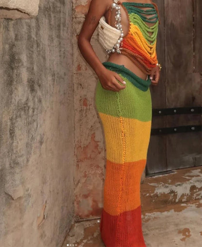 Colorful Knit Maxi Skirt