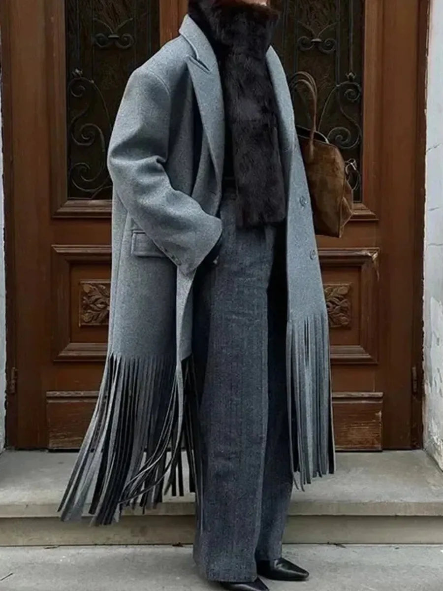 Wool Tassel Hem Coat