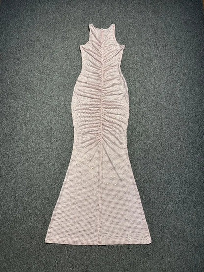 Pink Embellished Ruched Maxi Dress