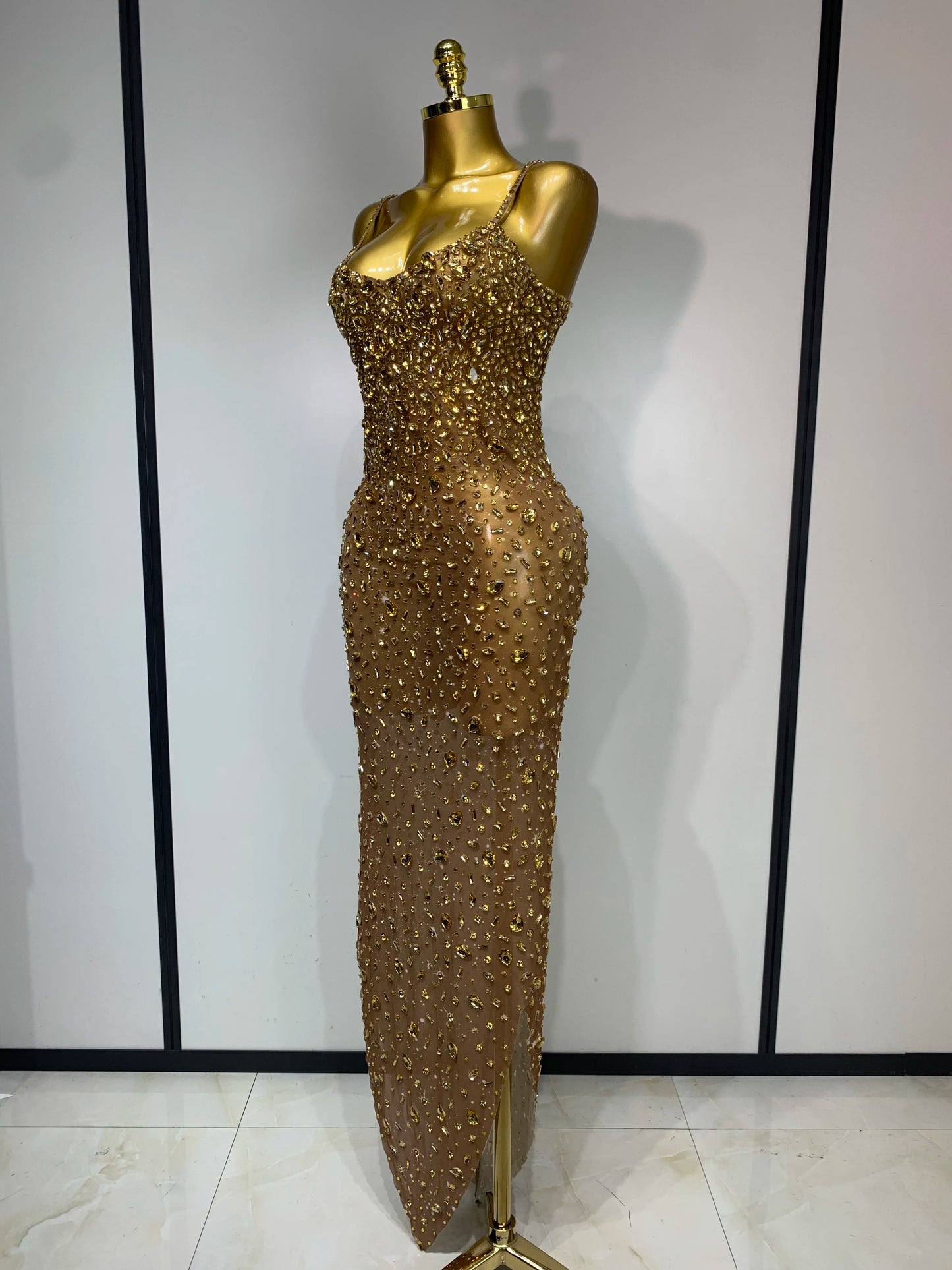 Zoey Rhinestone Mesh Maxi Dress