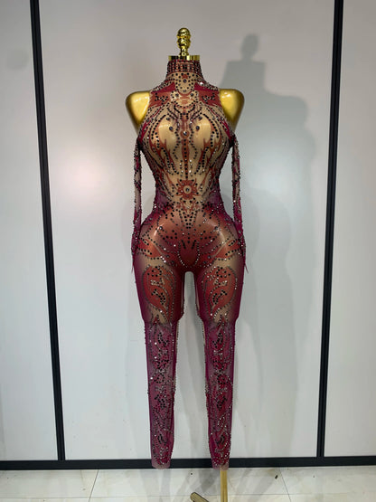 Alyza Rhinestone Mesh Jumpsuit