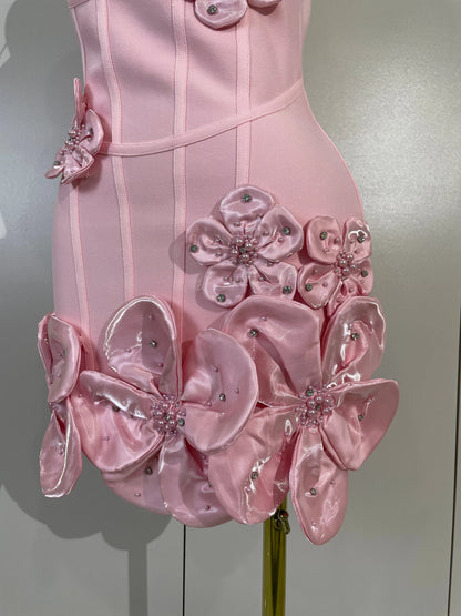 Chic 3D Beaded Flower Bandage Mini Dress