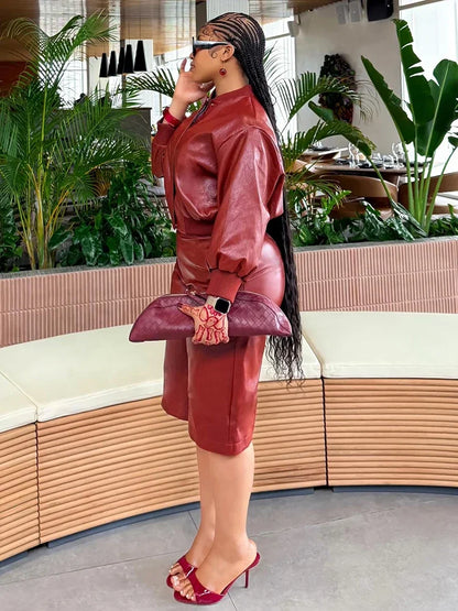 Red Leather Short Set