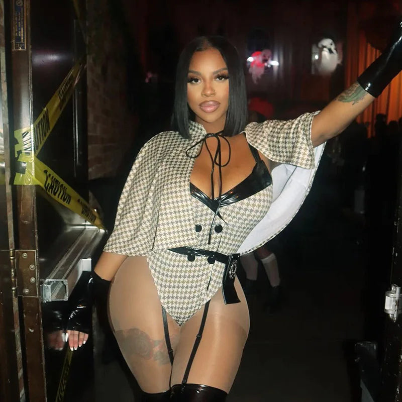 Cape Houndstooth Bodysuit Set