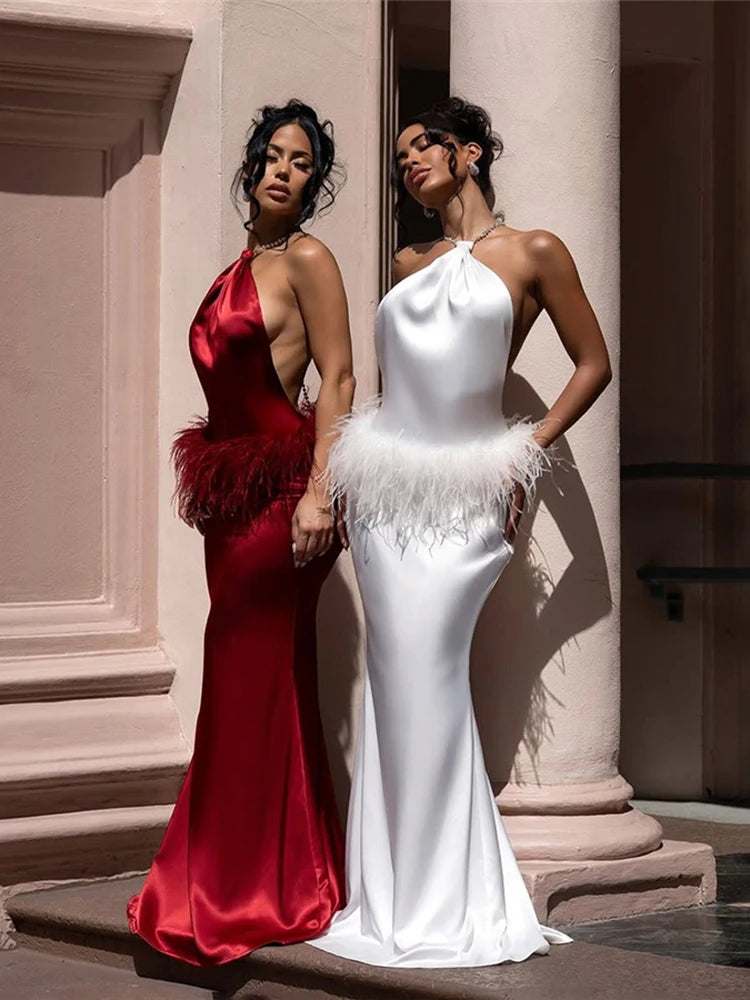 Angelina Satin Backless Dress