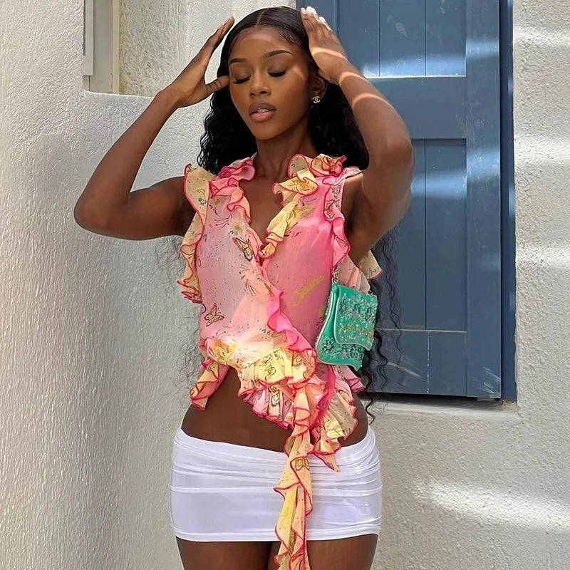Butterfly Ruffled Crop Top