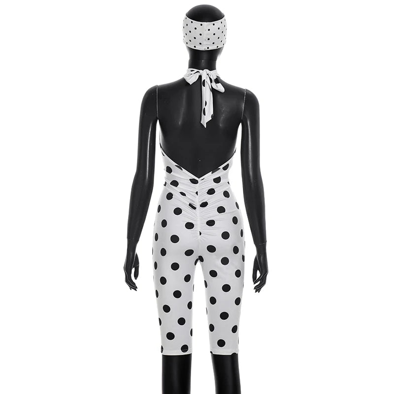 Polka Dot Print Romper +Headscarf