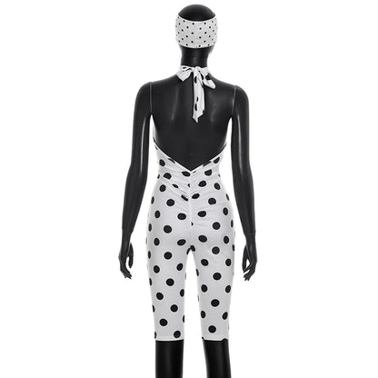 Polka Dot Print Romper +Headscarf