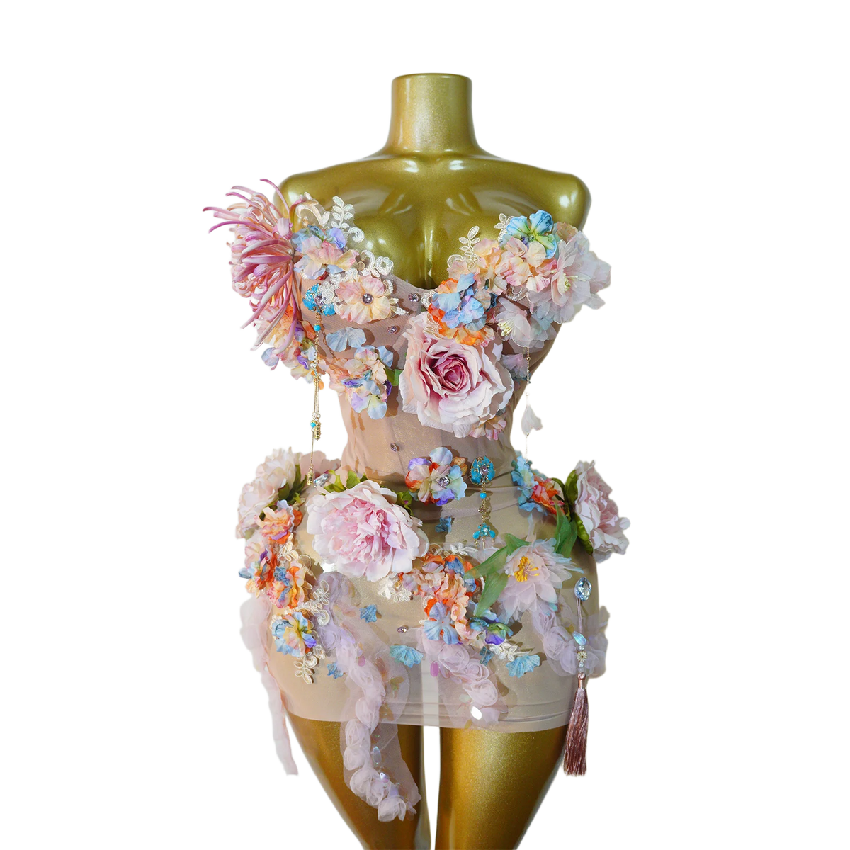 Garden Rhinestone Tassel Mesh Dress