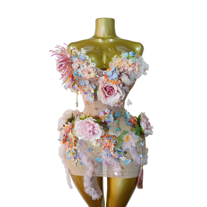 Garden Rhinestone Tassel Mesh Dress