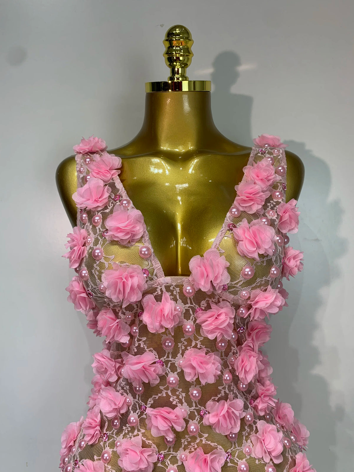Bloom Pearls Lace Mini Dress