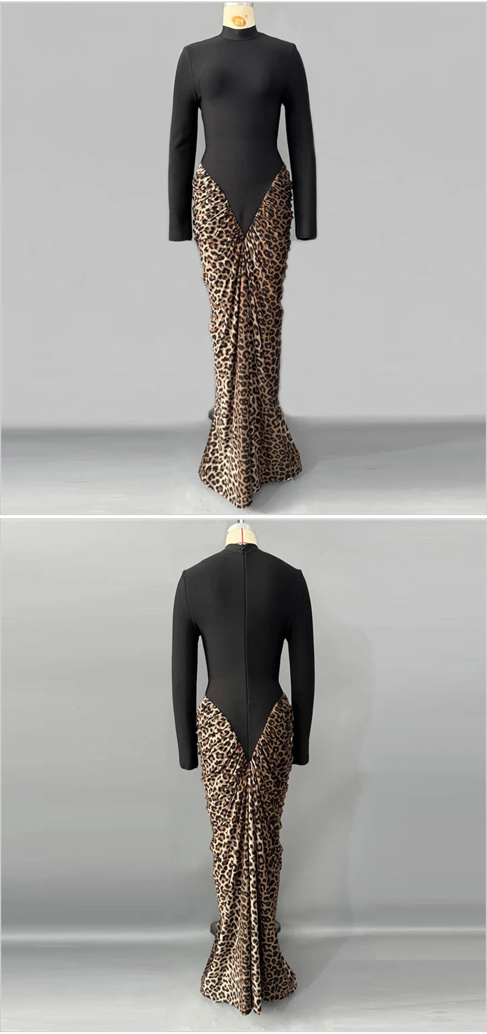Leopard Pleated Bandage Maxi Dress
