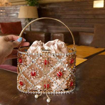 Flower Diamond Cage Bucket Handbag