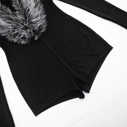 Luxe Fur Deep V-Collar Romper
