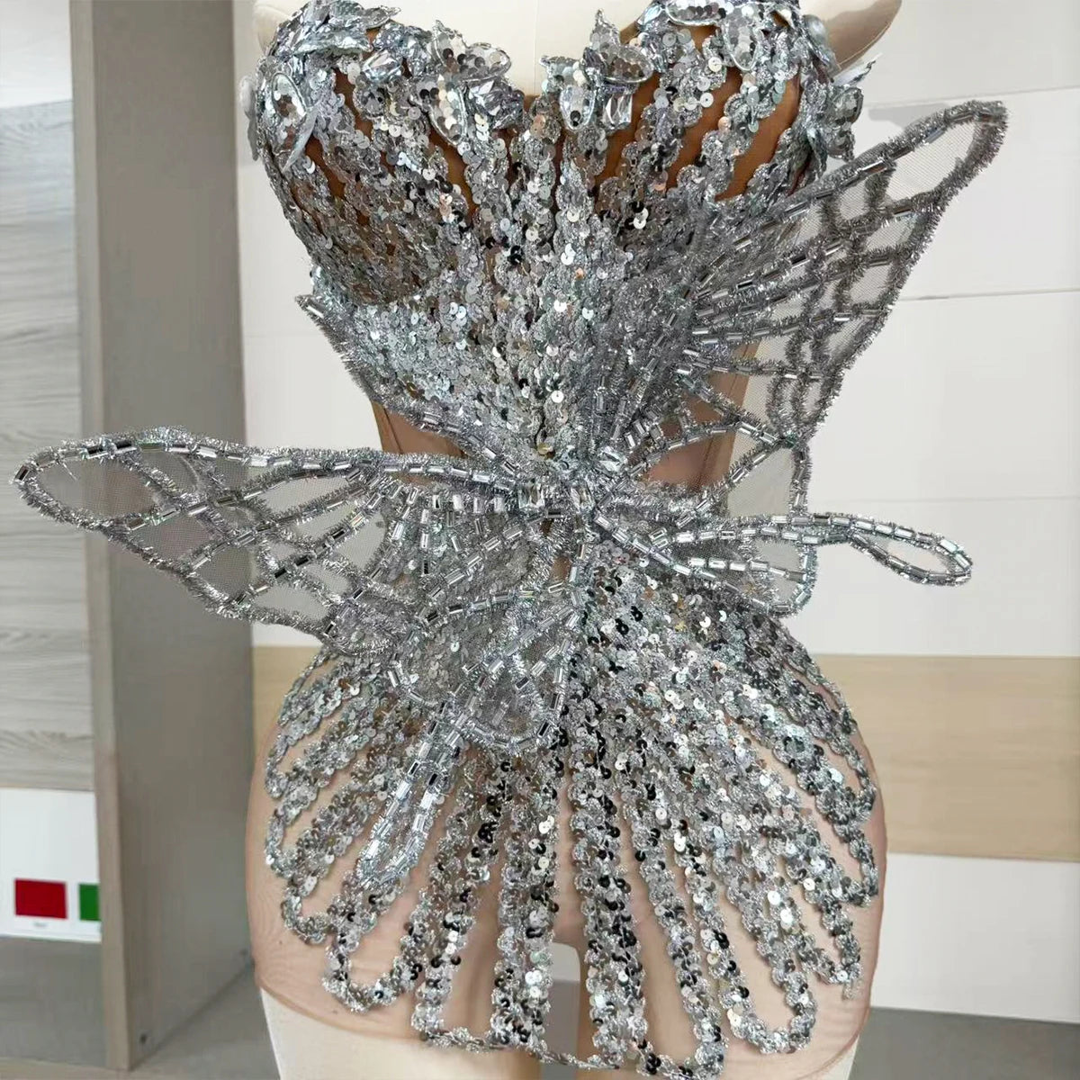 Silver Mesh Mini Dress