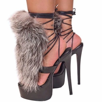 Strappy Fur Platform High Heels