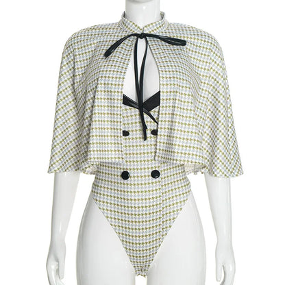 Cape Houndstooth Bodysuit Set