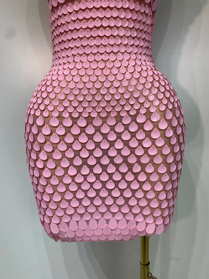 Pink Sequins Backless Mini Dress