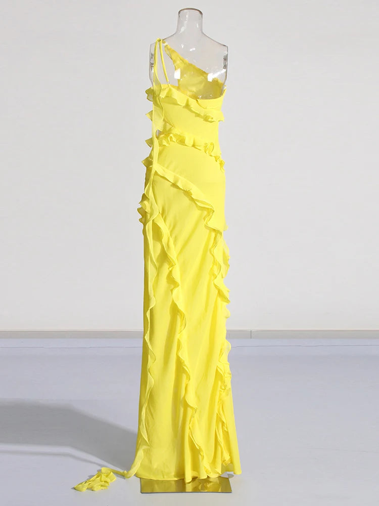 Katie Diagonal Collar Maxi Dress