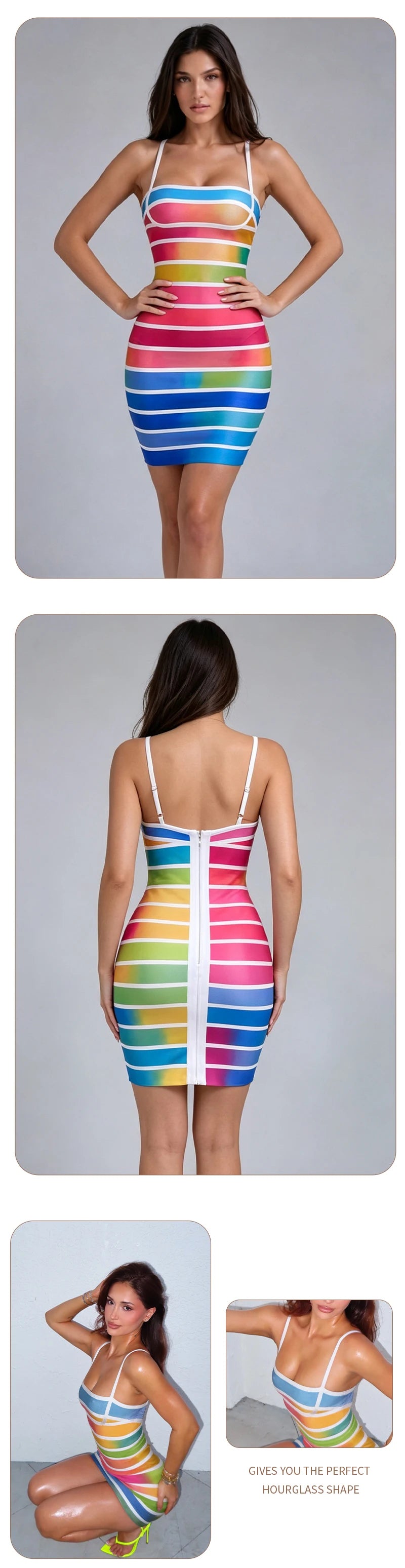 Rainbow Stripe Bandage Mini Dress