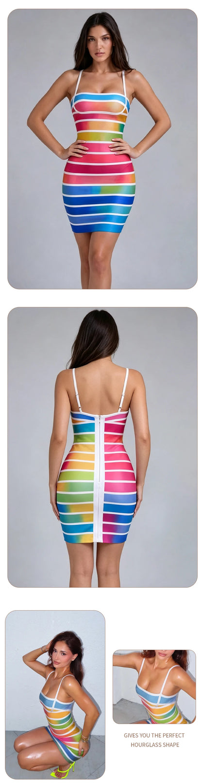 Rainbow Stripe Bandage Mini Dress