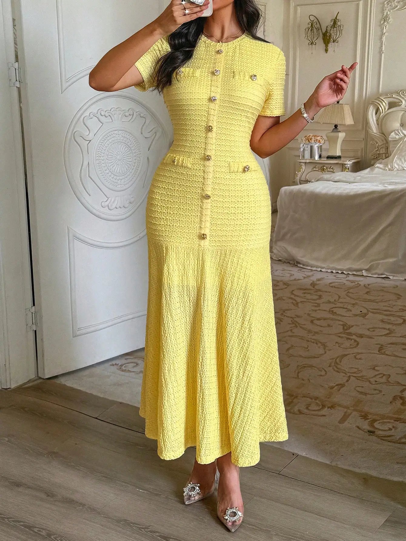 Sun-Drenched Knit Button Midi Dress
