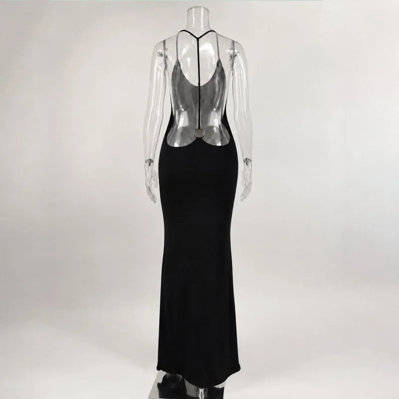 Gold Ring Backless Maxi Dress
