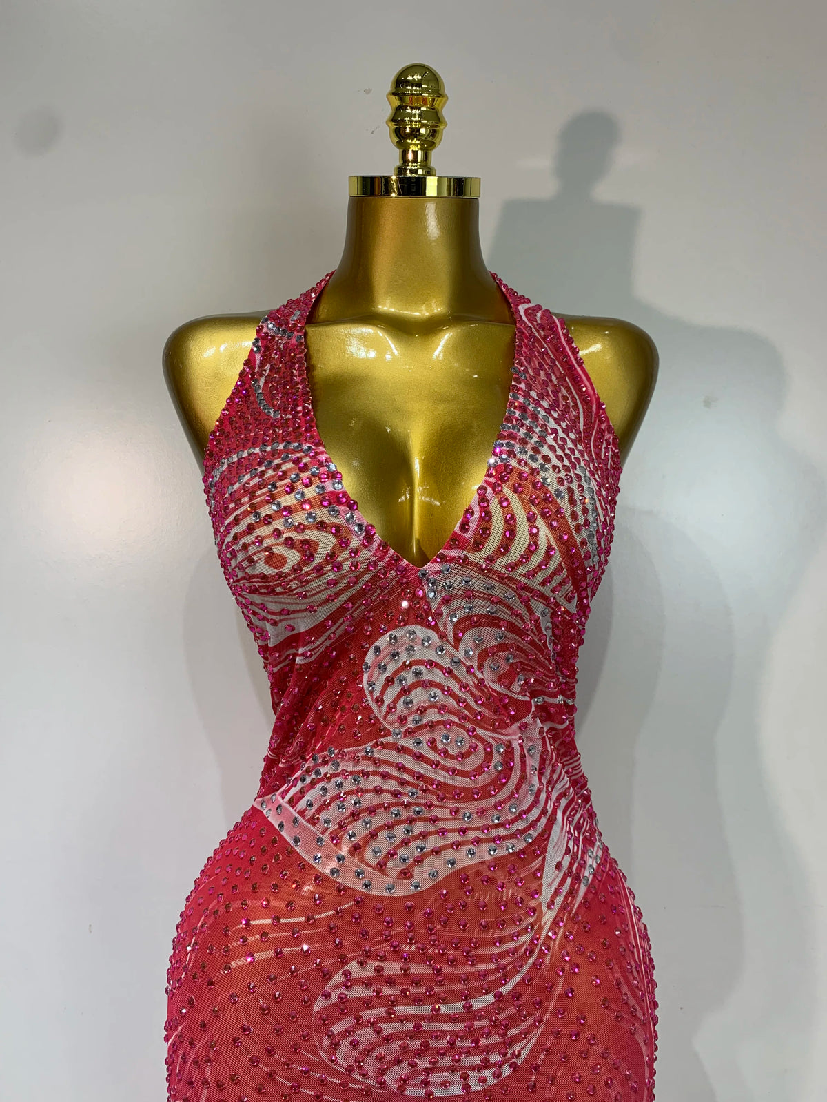 Luxe Rhinestone Mesh Maxi Dress- Peach Pink