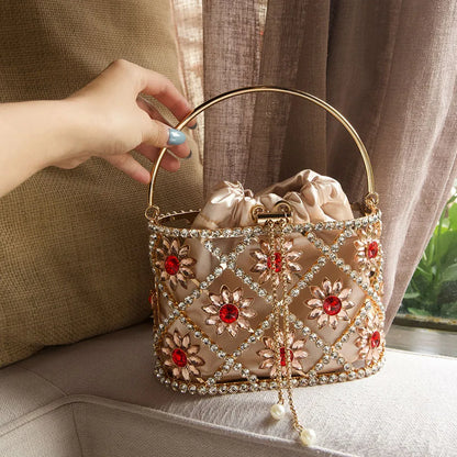 Flower Diamond Cage Bucket Handbag