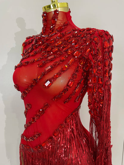 Iris Rhinestone Mesh Tassel Dress