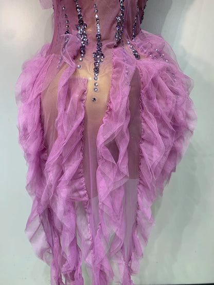Mona Rhinestone Tassel Sheer Mini Dress