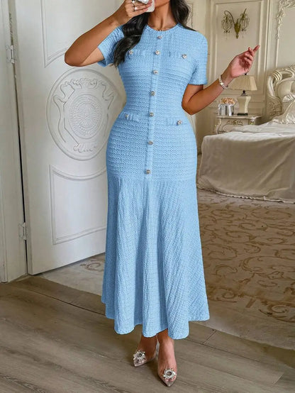 Sun-Drenched Knit Button Midi Dress